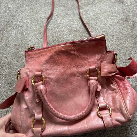 Miu Miu Vitello Bow Pink Leather Vintage y2k Shoulder Crossbody Handbag - Picture 4 of 11
